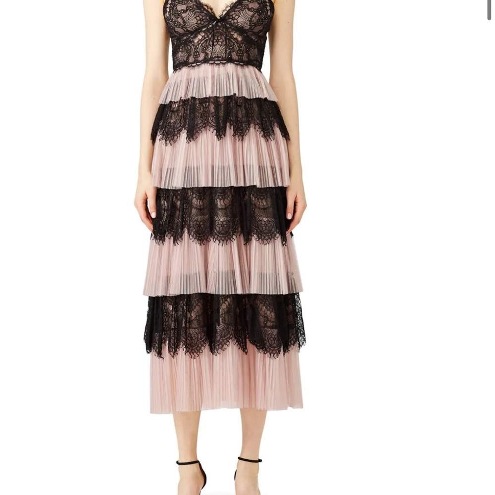 Marchesa Notte Black and Pink Lace Couture Dress - Picture 9 of 10